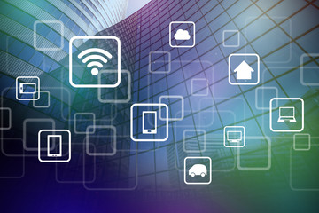 smart building and wireless communication network, internet of things(IoT), abstract image visual