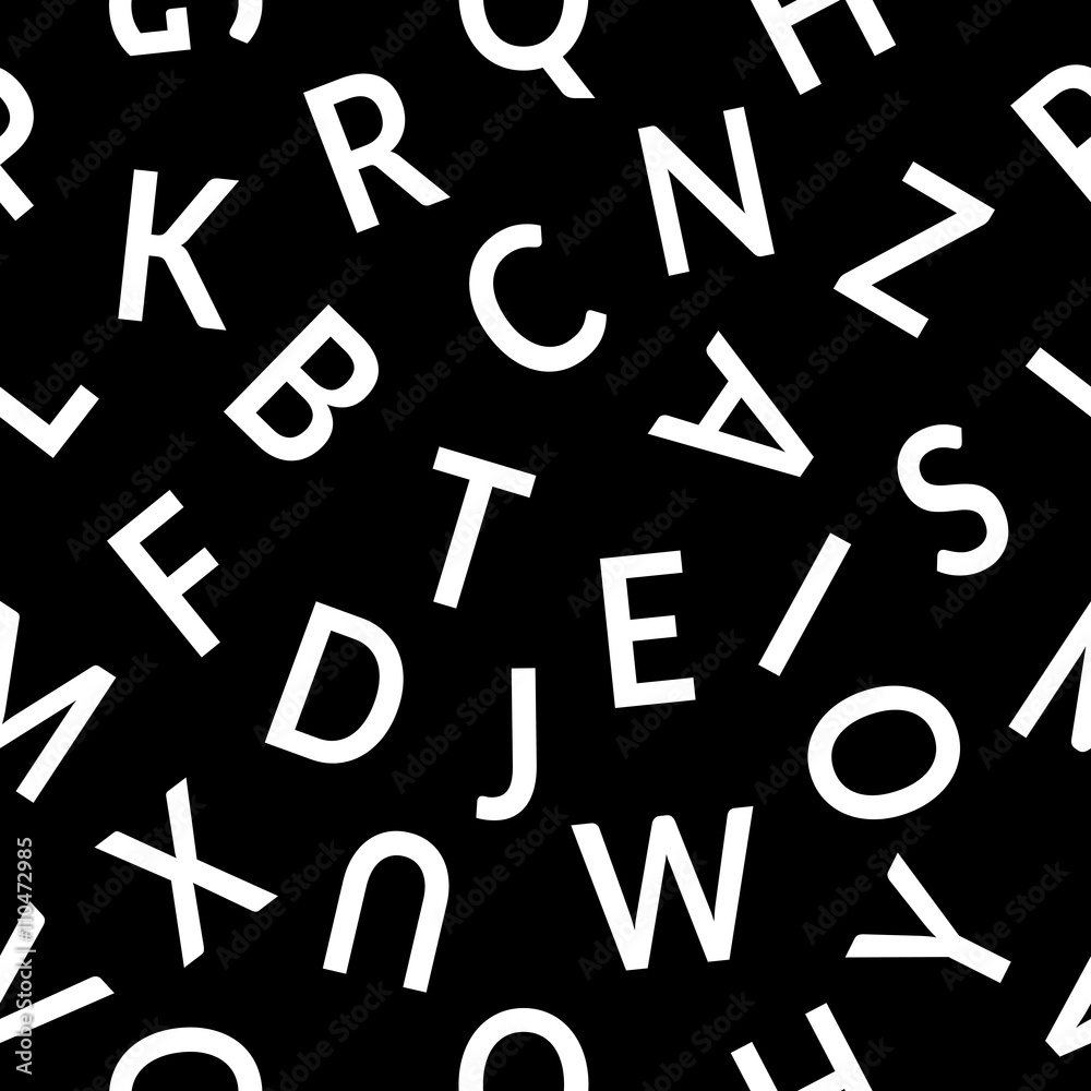 Fototapete seamless pattern with letters. abstract white letters on a black background. graphic style with alph