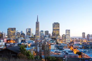 cityscape and skyline of san francisco at twilight