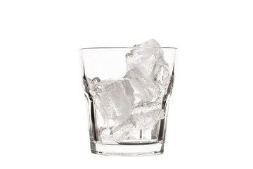 Glass with ice cubes isolated on white background