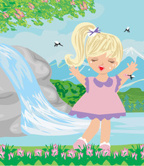 girl runs away from mosquitoes