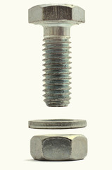 bolt washer and nut on a white background
