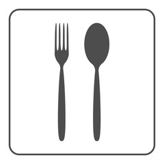 Fork and spoon icon. Utensils symbols. Kitchenware sign isolated on a white background. Kitchen symbol. Flat style. Design concept for cafe, coffee shop, restaurant, menu, foodcourt. Stock Vector