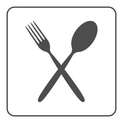 Fork and spoon icon. Crossed utensils symbols. Kitchenware sign isolated on a white background. Kitchen symbol. Flat style. Design concept for cafe, coffee shop, restaurant, menu, foodcourt. Vector