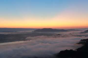 Great views of Sunrise with mountains and cloud.