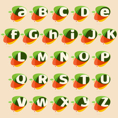 Alphabet letters with healthy food shapes.