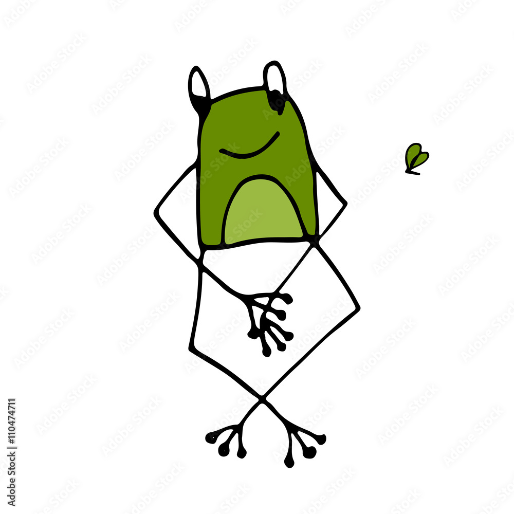 Sticker funny frog, sketch for your design