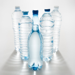 Collection of water bottles isolated on white background