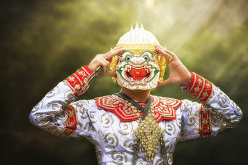Thailand culture Dancing art in masked Khon hanuman that high classical of dance in Siam Bangkok thai ,india,cambodia asia story show