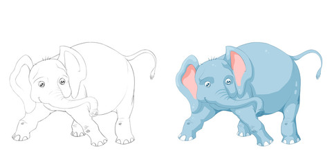 Creative Illustration and Innovative Art: Animal Set: Sketch Line Art and Coloring Book: Elephant. Realistic Fantastic Cartoon Style Artwork Character Design, Wallpaper, Story Background, Card Design
