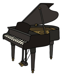 Black opened grand piano / Hand drawing, vector illustration - 110478507