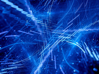 Blue glowing short neon lines in space