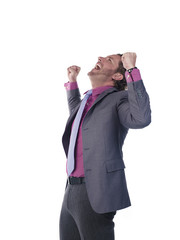 young doctor with hands raised.