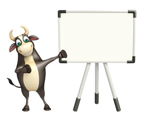 Bull cartoon character with white board