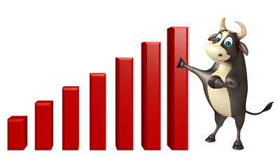 Bull cartoon character with graph sign
