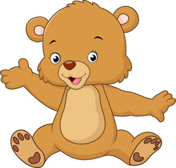Cartoon teddy bear waving hand