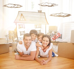 Composite image of happy family after buying new house