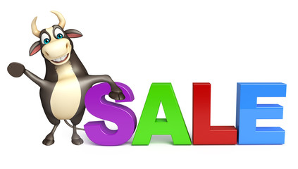 Bull cartoon character with big sale sign