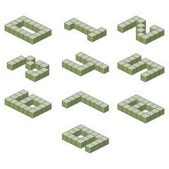Isometric green font from the cubes. Numbers