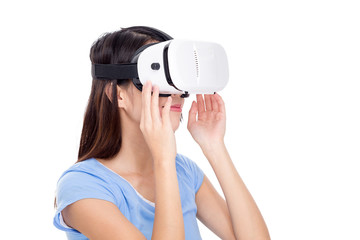 Woman wearing virtual reality device