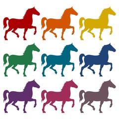 Horse silhouette icons set 