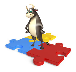 Bull cartoon character with puzzle