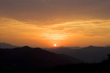 Sunset in Cao Bang and Bac Kan mountain area in Vietnam, Asia