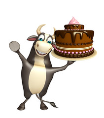 Bull cartoon character with cake
