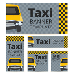 Taxi banner template set with cab on a grey black and yellow bac