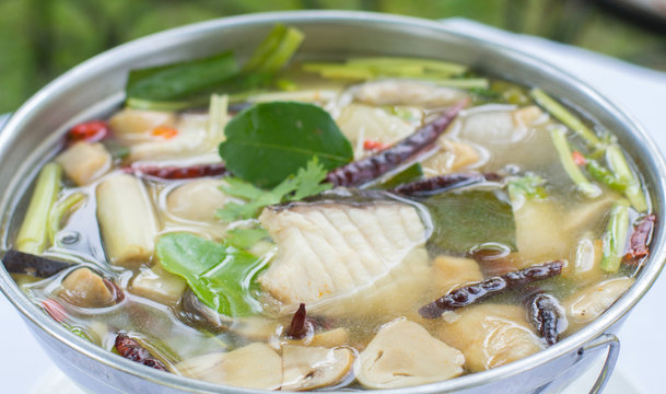 Spicy Soup with Catfish (Tomyum), Thai food.