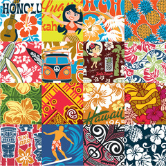 Hawaiian style patchwork vector seamless pattern