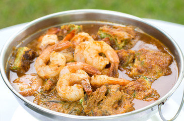 Acacia Leave Omelet and Shrimps in Spicy Tamarind Flavored Soup.