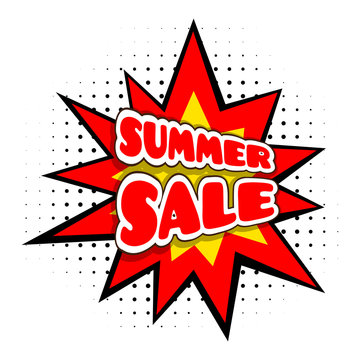 Cartoon explosion SUMMER SALE. Colored Cartoon explosion on a wh