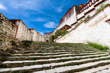 Stone steps up to Potala Palace in Lhasa, Tibet