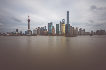 Fototapeta na wymiar Shanghai skyline view from Bund waterfront on Pudong New Area- the business quarter of the Shanghai.