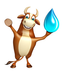 fun Bull cartoon character with water drop