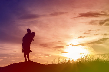 Father and son looking for future,  silhouette concept