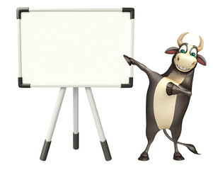 Bull cartoon character with white board