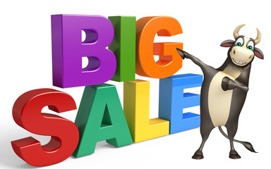 Bull cartoon character with big sale sign