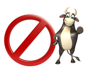 Bull cartoon character  with stop sign
