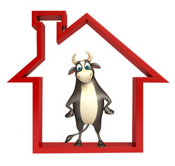Bull cartoon character with home sign