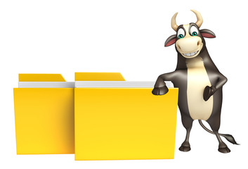 Bull cartoon character with folder