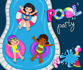 Pool party for girls. Vector Illustration.