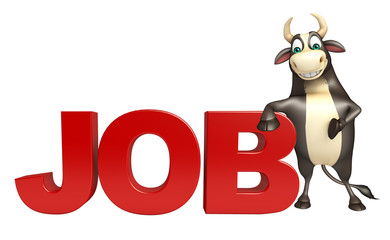 Bull cartoon character with job sign