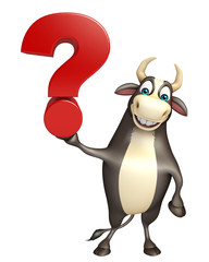 Bull cartoon character with question mark sign