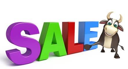 Bull cartoon character with big sale sign