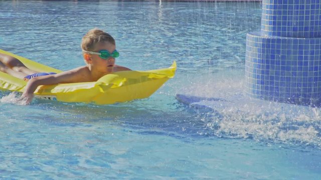 A kid playing in the pool. Rendered as slow motion. Original, 100 fps