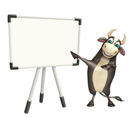 Bull cartoon character with white board