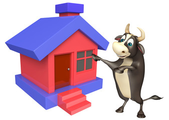 Bull cartoon character with home