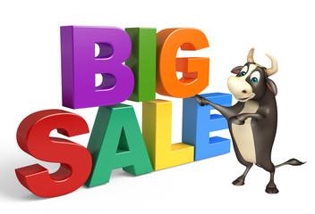 Bull cartoon character with big sale sign